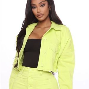 Neon Green Cropped Jean Jacket 